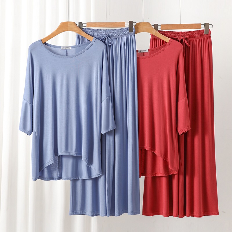 Spring and Summer Pajamas Women's Modal Fabric Two-piece Set Seven-sleeve Sleeve Long Pants Summer Home Wear Thin Suit