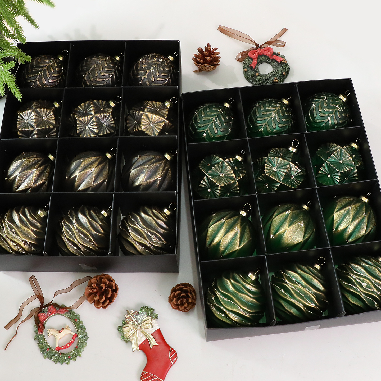 Shengyuan nuevo retro retro retro caja de bolas de Navidad decoración de árbol de Navidad decoración de ventanas de hotel colgante colgante