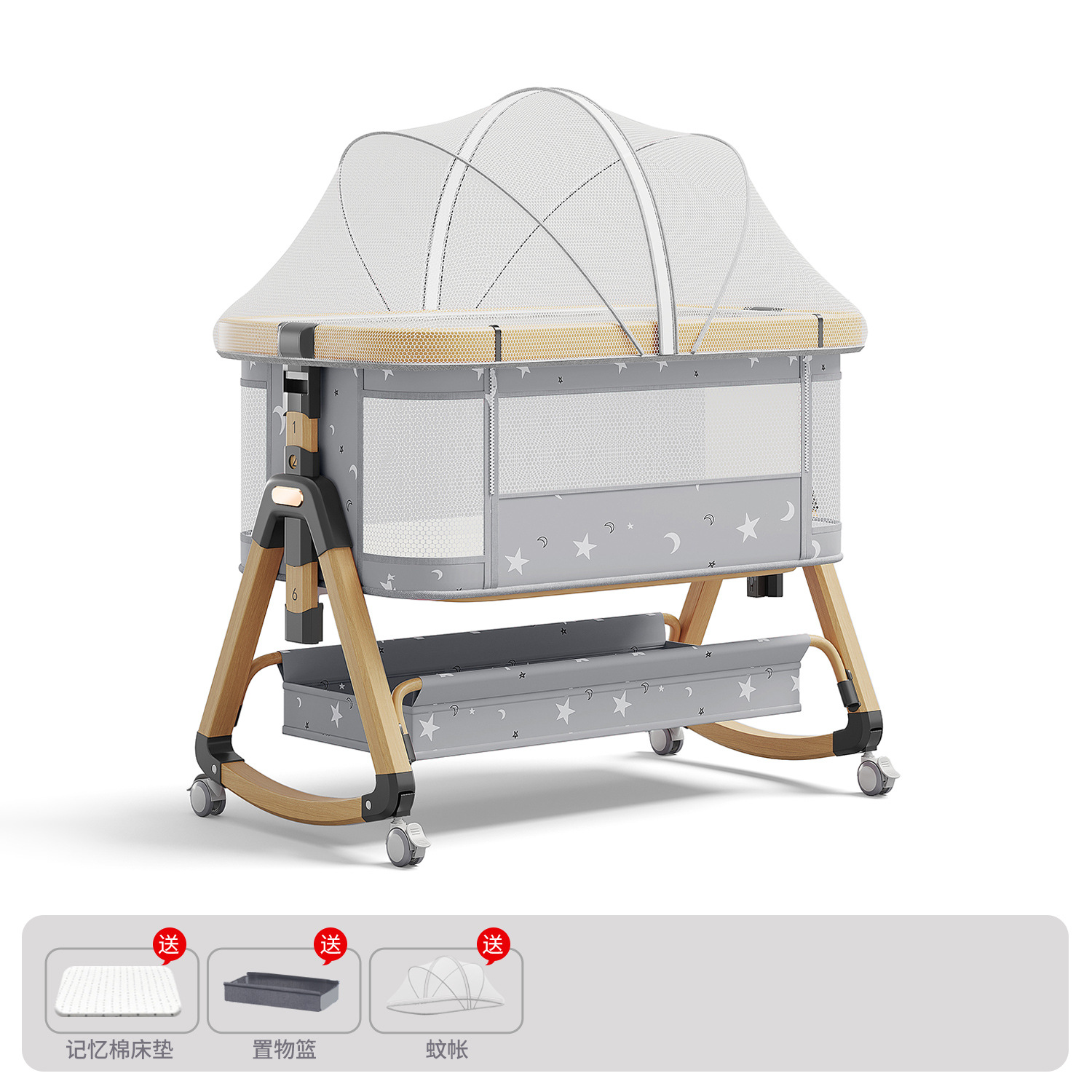 Cama para bebés, cama de cuna para recién nacidos, cama de empalme grande, cama móvil portátil plegable multifuncional 2 en 1