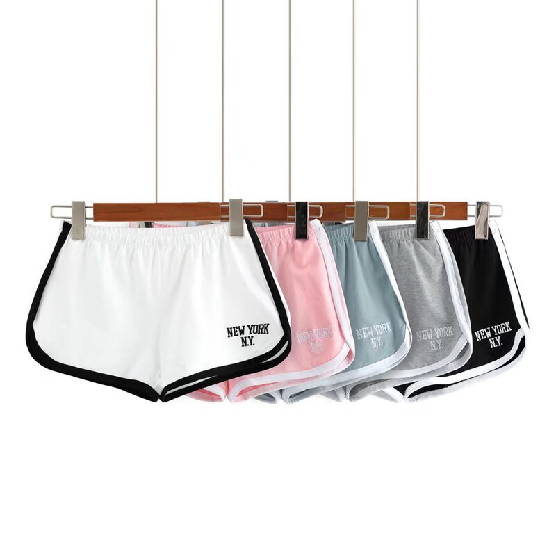 2022 summer European and American style ins elastic high waist color matching super short hot pants letter embroidery jogging high waist elastic shorts