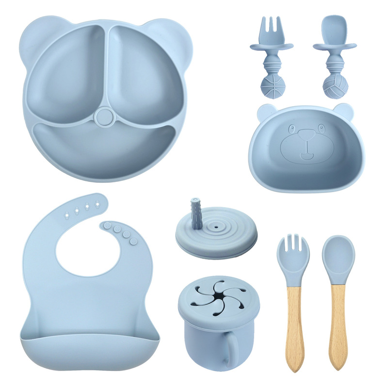 Cross-Border Hot Selling Silicone Dinner Plate Baby Tableware Set Baby Food Bowl Silicone Bib Anti-Fall Soft Spoon in Stock Cross-Border Hot Selling Silicone Dinner Plate Baby Tableware Set Baby Food Bowl Silicone Bib Anti-Fall Soft Spoon in Stock