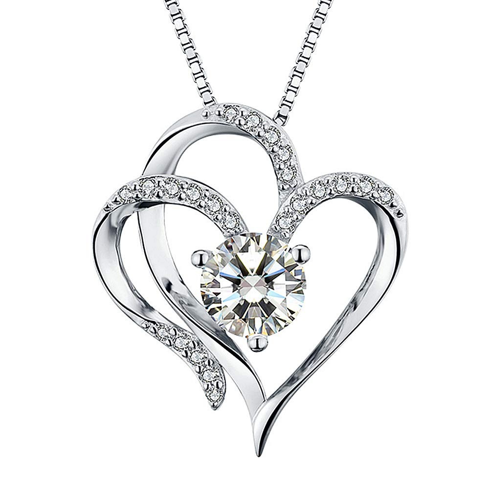 Silver Double Heart Necklace Elegant Love Pendant For Women_voghion.com