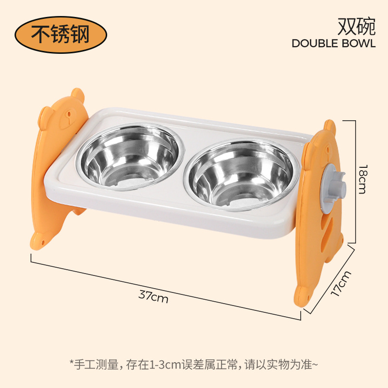 Tazón doble plegable de acero inoxidable Tazón para mascotas de acero inoxidable antivolcado y boca negra Tazón para perros Razón para gatos Tazón para comida para perros alta