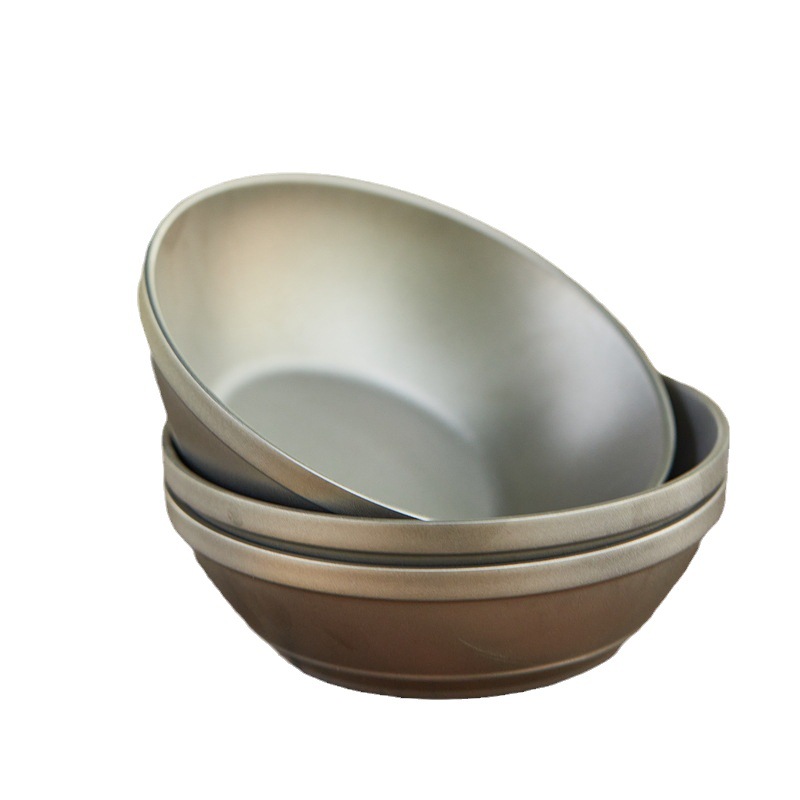 Titanio puro de doble capa tazón plato de aislamiento térmico anti-escaldadura tazón de titanio para niños hogar tazón de titanio al aire libre camping plato de tazón esencial al por mayor