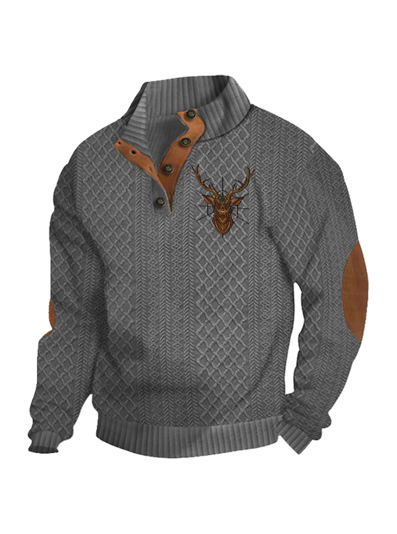 Transfronterizos Amazon otoño invierno caliente tamaño europeo para hombres al aire libre imitación de cuello de manga larga impresa hoodie de tres botones