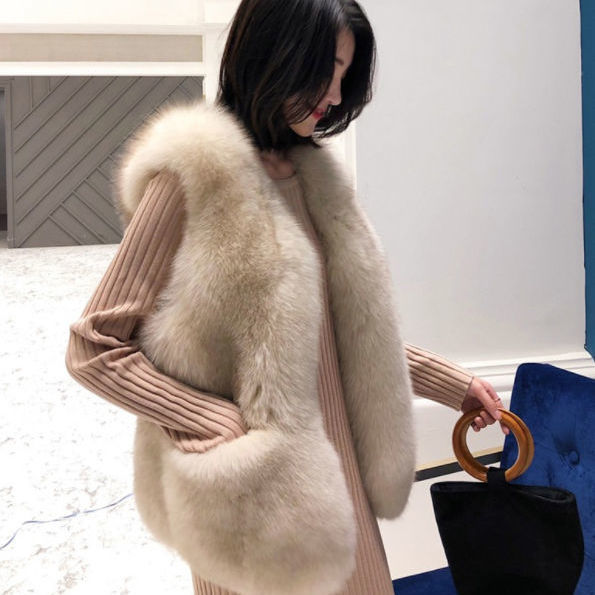 Imitation Fur Vest Women's Short Autumn And Winter Korean-Style Slim-Fit Slimming Imitation Fox Fur Vest Fur Back_voghion.com