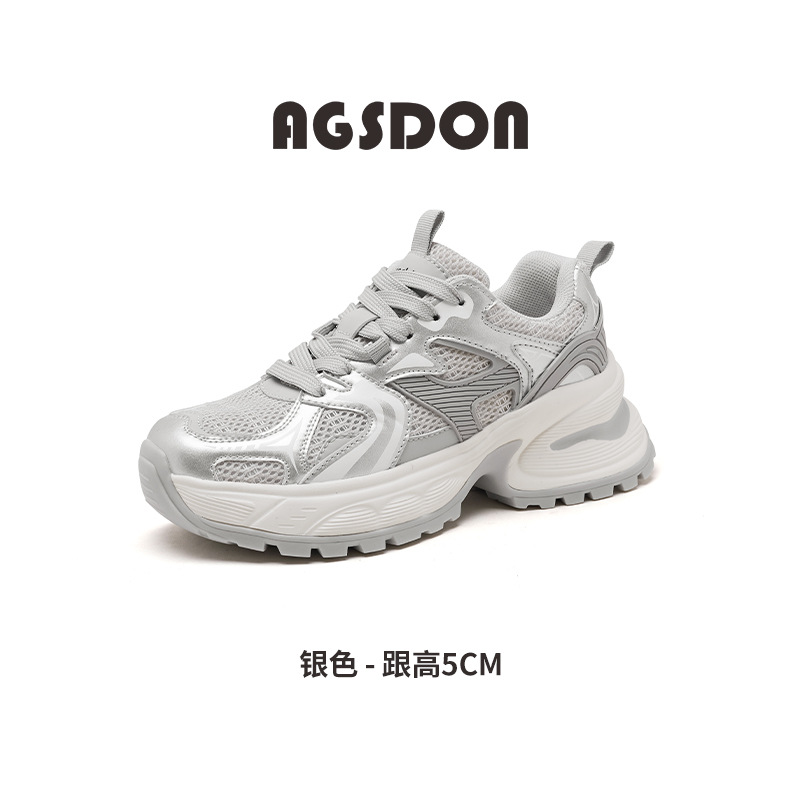 Zapatos de verano antiguo ShiDeng 2025 nuevos zapatos deportivos casuales de plata de estilo retro de verano