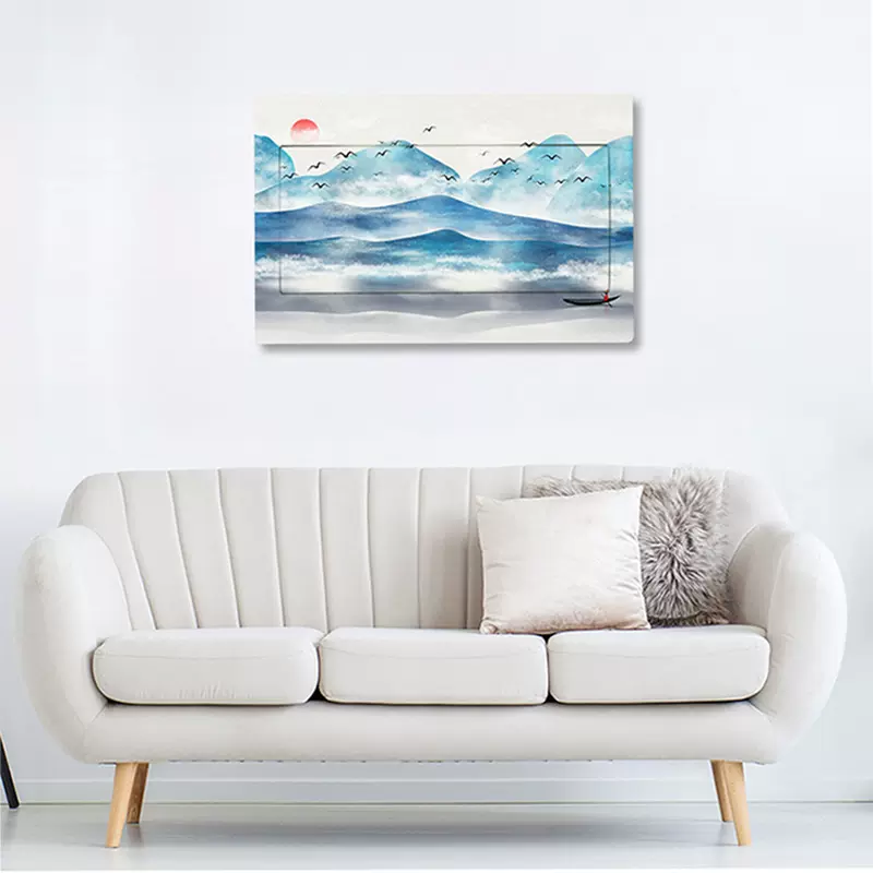 日照金山新中式山水画客厅走廊电表箱贴纸保护套装饰用创意贴画