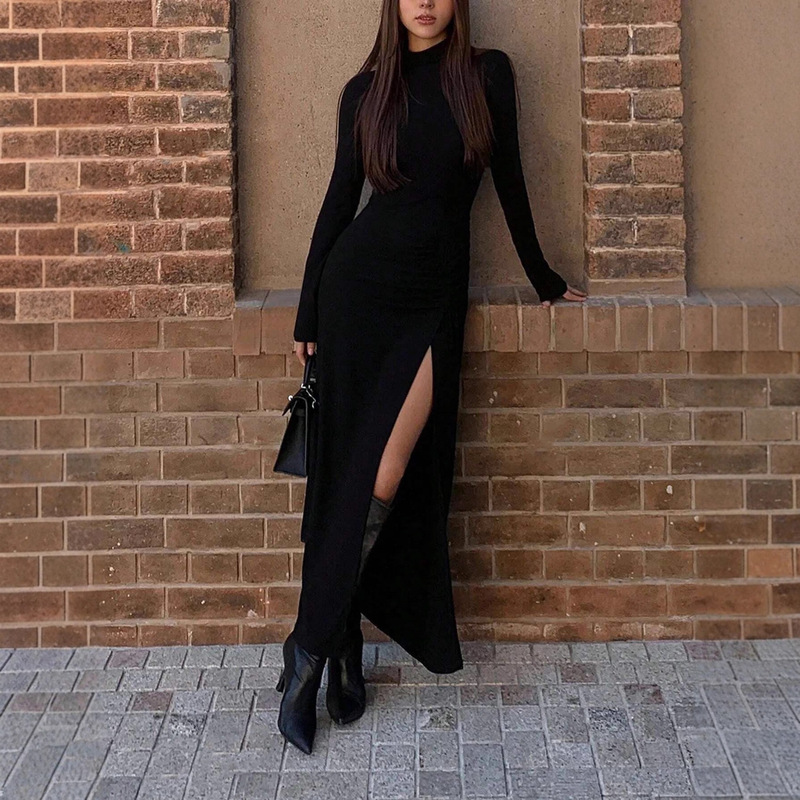 Amazon 2025 New Autum and Winter Women's Clothing Autum and Winter Half Turtleneck Design Long-Sleeved Autum Wear Dress for Women