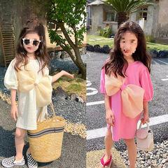 Girls' dress with big bow, sweater dress, summer clothing, new style, foreign trade children's clothing, 3-8 years old 