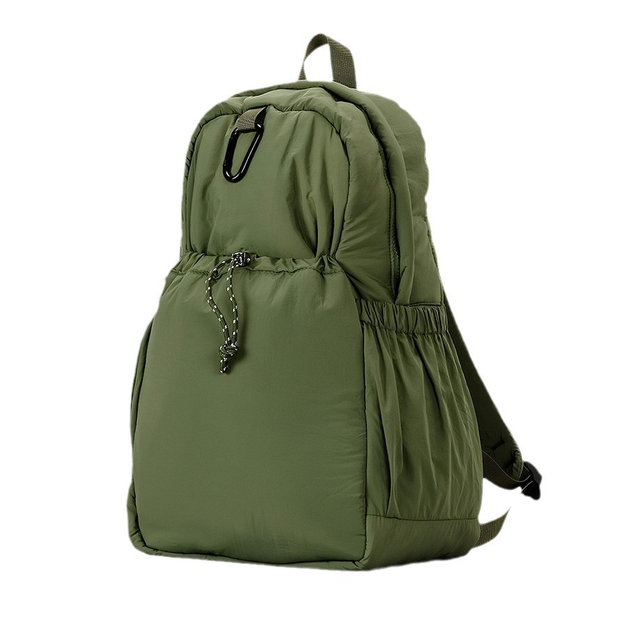 Sac à dos à cordon de serrage simple et à la mode pour femme, style décontracté, en nylon matelassé, sac à dos de voyage à cordon de serrage de grande capacité pour étudiant_voghion.com