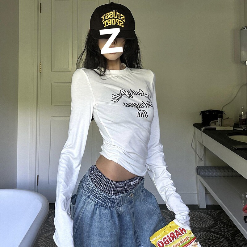 Pure Cotton Korean Style Spicy Girl White Long-Sleeve T-Shirt for Women, 2026 Early Autumn New Slim Fit Versatile Base Shirt Top