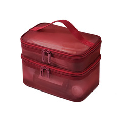 New mesh double-layer portable cosmetic bag large capacity women's portable simple travel toiletry bag cosmetics storage bag