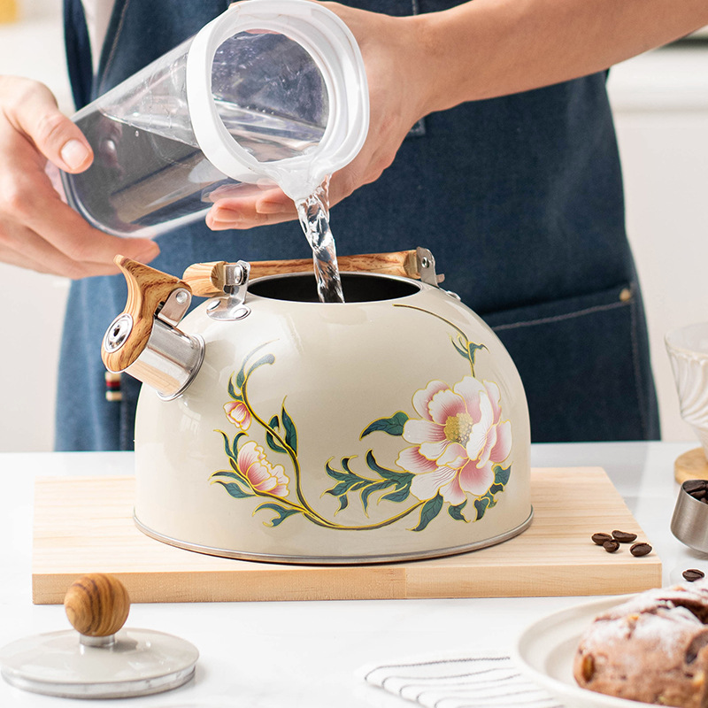 Nuevo estilo nacional transfronterizo flauta hervidor de agua cocina europea y americana creativa sonido blanco hervidor de agua de gran capacidad 3L al por mayor