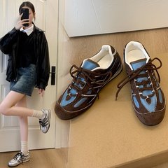 内增高4cm复古芭蕾德训鞋女2025秋季新款小众百搭撞色透气休闲鞋