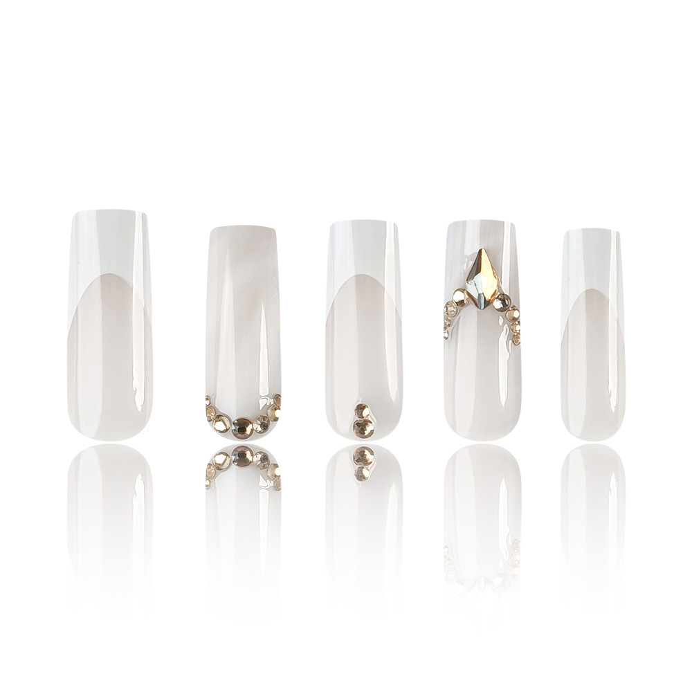 Transfronterizos Y2K transparentes tridimensionales que usan uñas blancas de alta calidad 24 piezas de uñas falsas mezcladas