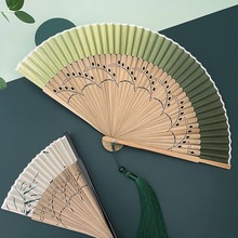 扇子古风新中式折扇中国风舞蹈扇汉服旗袍绿色结婚新娘晨袍折叠扇