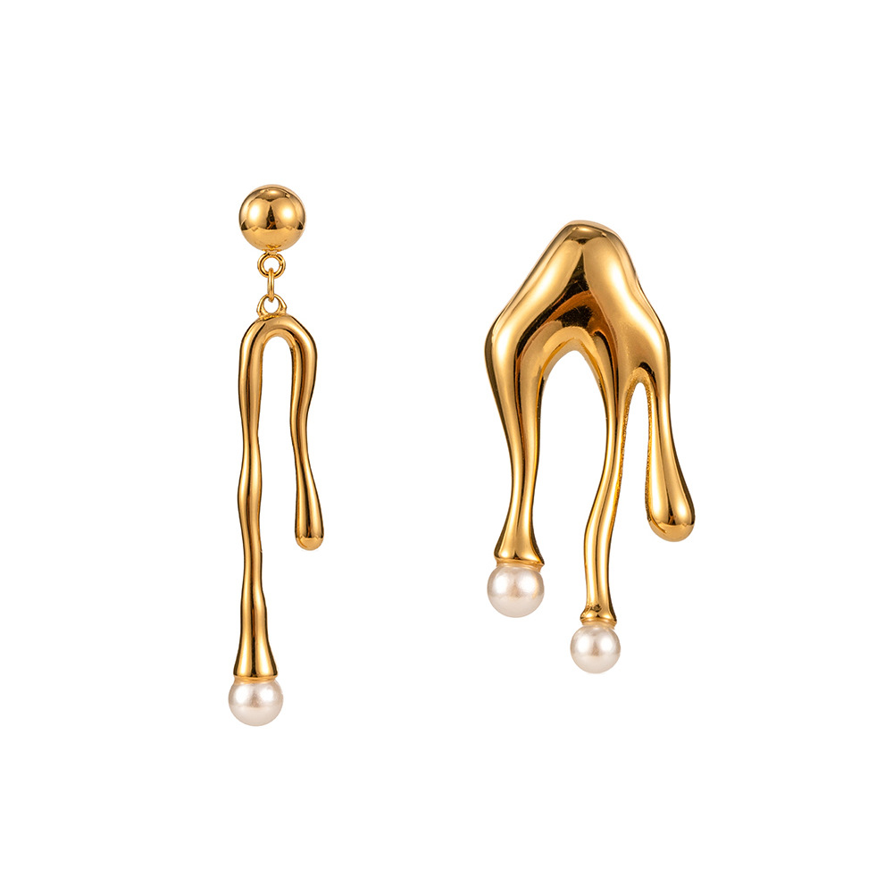 Pendientes populares europeos y americanos 18K de oro de acero inoxidable de perlas de titanio líquido pendientes de acero no se desvanece pendientes al por mayor
