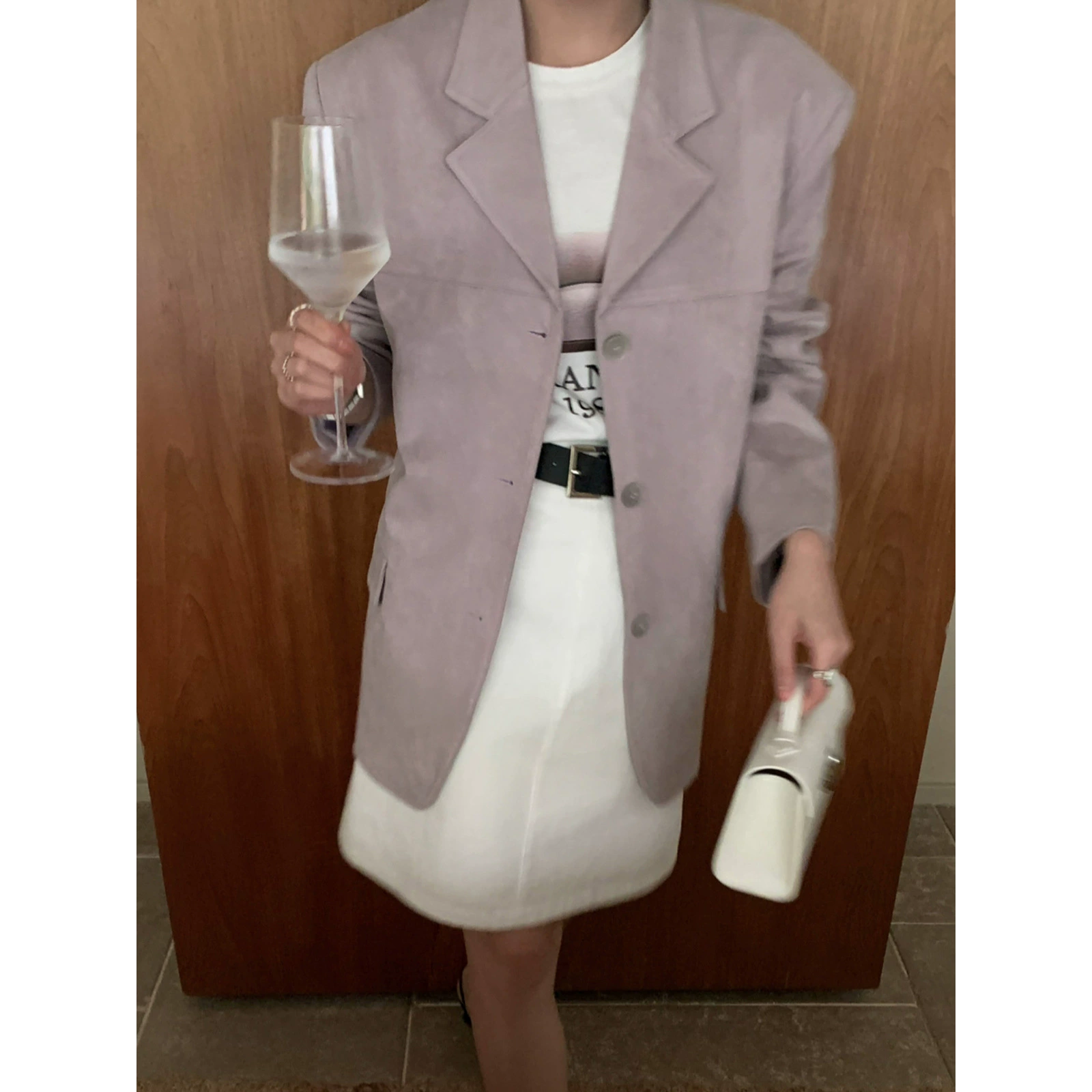 Yienou inbyin кожаный флисовый пиджак для женщин Весна 2023 Новый универсальный Свободный Повседневный костюм средней длины