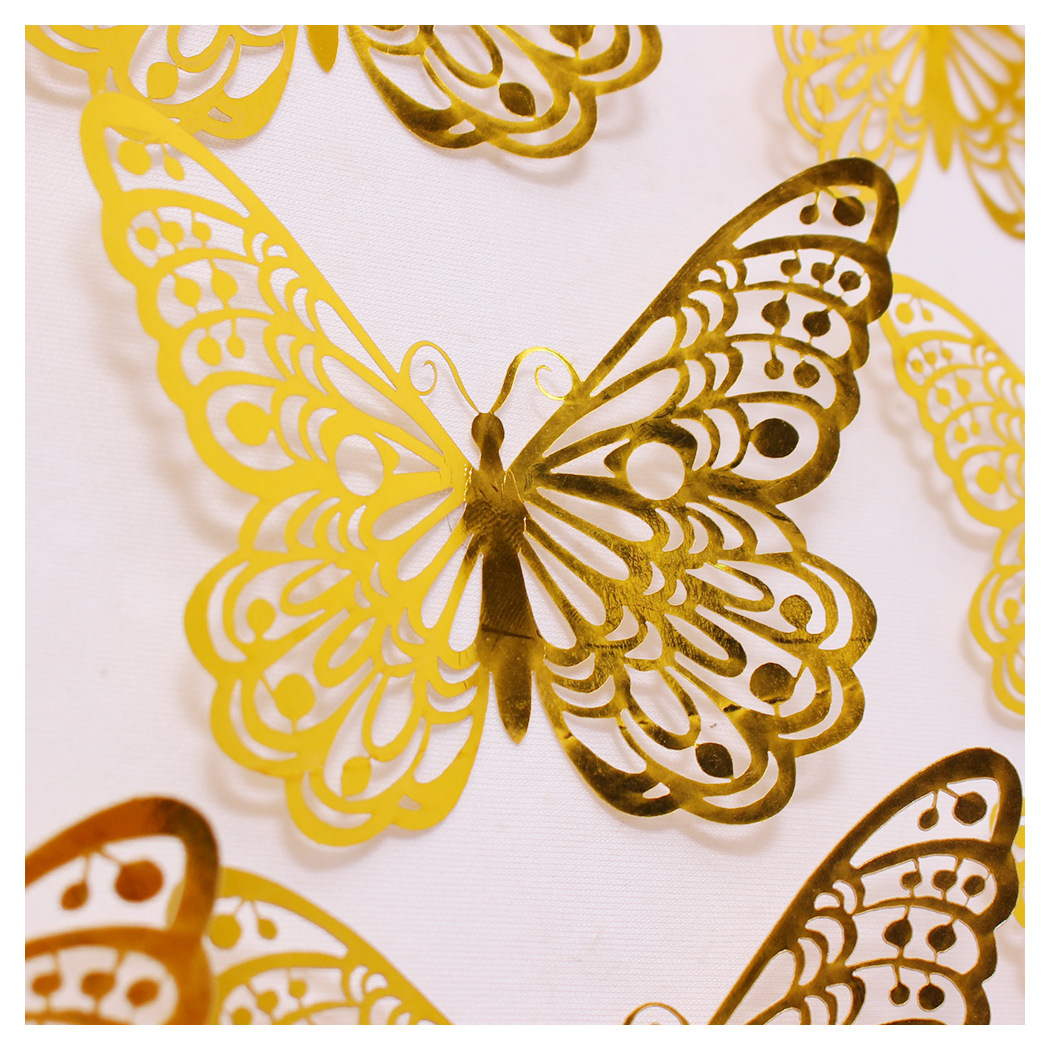 Venta al por mayor de fábrica: 12 pegatinas de pared de mariposas huecas para decoración navideña festiva del hogar, uso interior tridimensional en 3D
