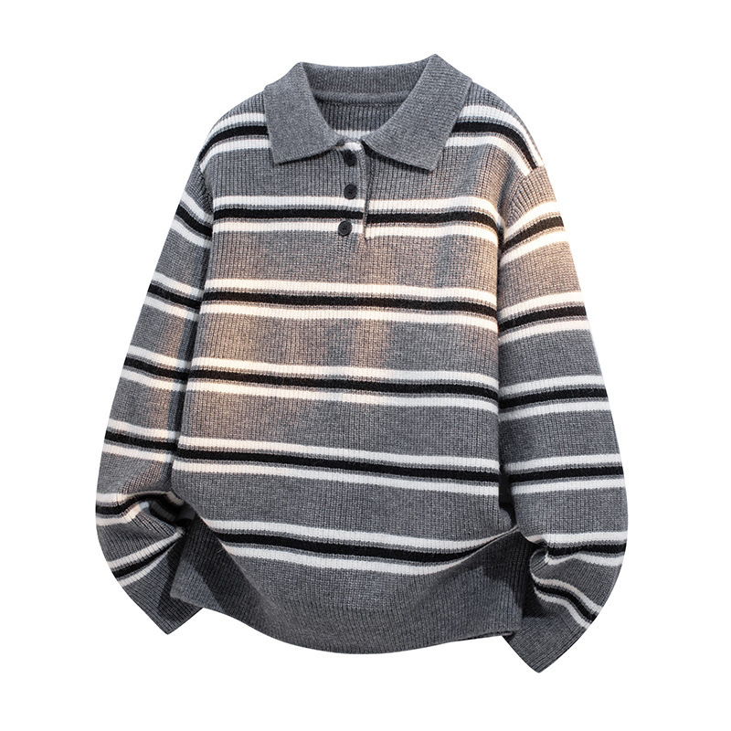 POLO camisa de punto a rayas suéter hombre perecido viejo estilo alto invierno / otoño suéter comercio exterior al por mayor transfronterizo image 8