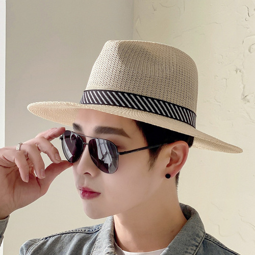 Men's straw hat sunshade sun hat outdoor sun protection beach fisherman hat casual fashion versatile cool hat breathable hat