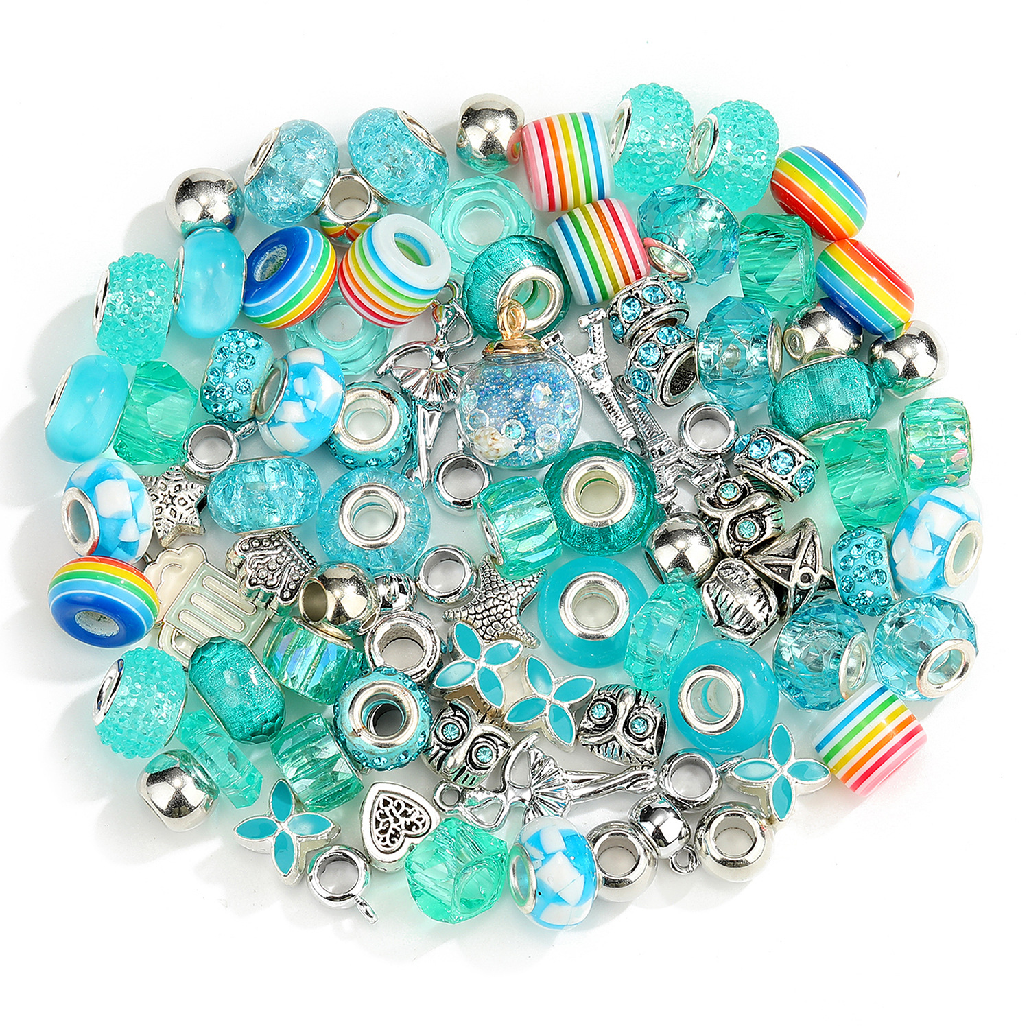 100 Pcs Set Acrylic-Based Resin Alloy Rainbow Patch Big Hole Beads Set Amazon Girls' Jewelry Wholesale display picture 4