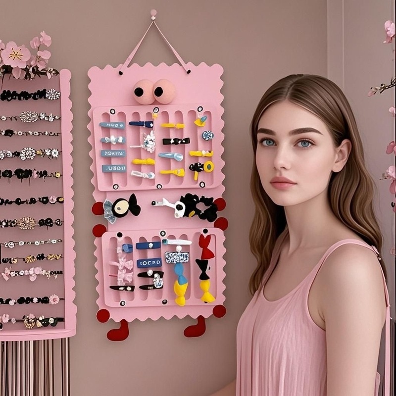 かわいいフェルトヘアピン収納壁掛け大容量パンチフリージュエリーオーガナイザー寝室の壁の装飾収納|undefined