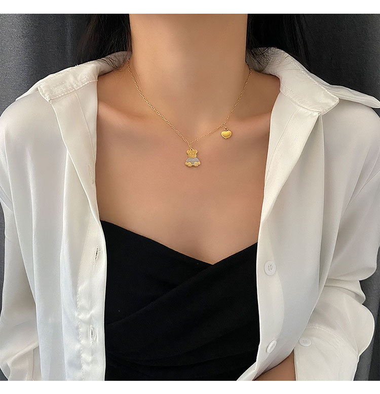 Cute Bear Titanium Steel Plating Necklace