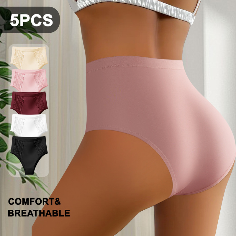 Aliexpress European and American Women's High-Waisted Lace Thong Panties Milk Silk Breathable Briefs Cross-Border Pure Cotton Crotch