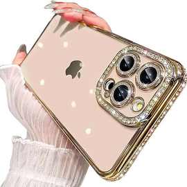 适用iPhone17PROMAX电镀边钻手机壳苹果17AIR闪粉镜头膜透明软壳