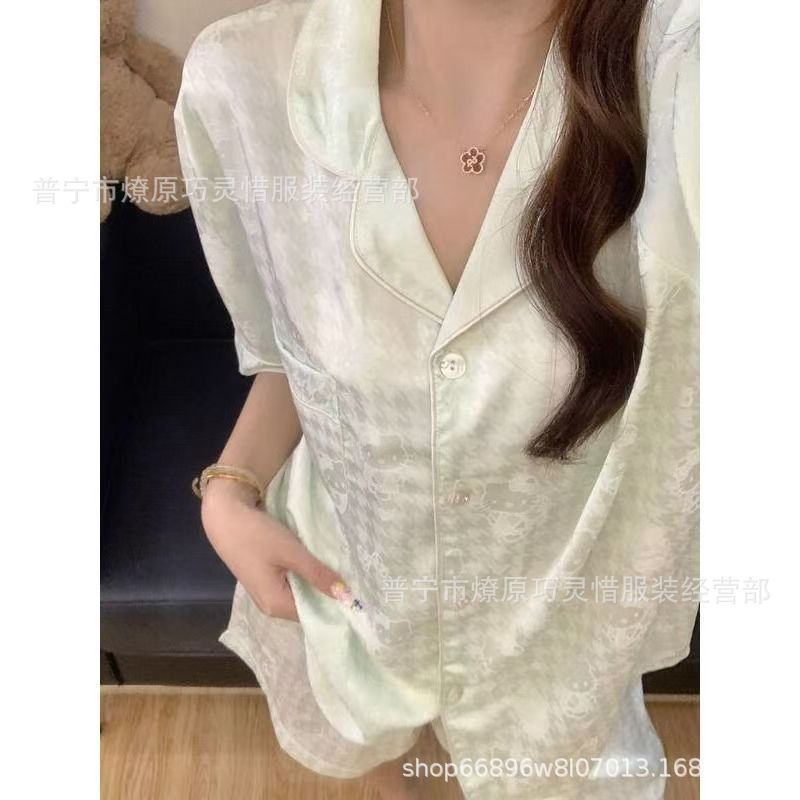 Pijama de verano nuevo hielo pantalones cortos de mangas cortas de dibujos animados KT gato coreano dormitorio de estudiantes ropa delgada set