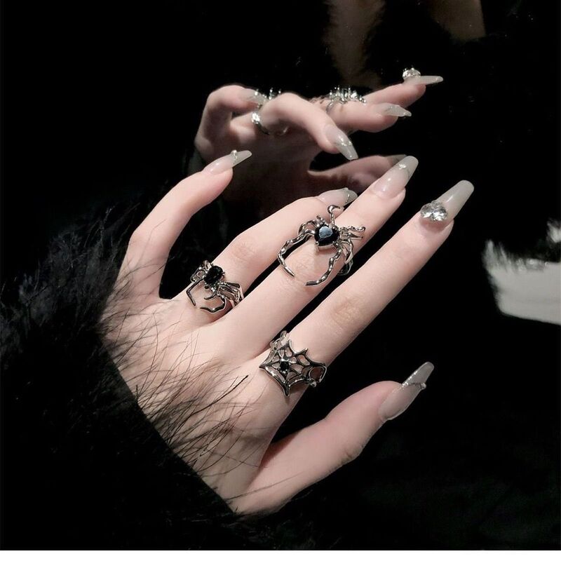 Dark Retro Black Gemstone Spider Nail Ring Niche Design High-End Cool Style Open Personalized Ring
