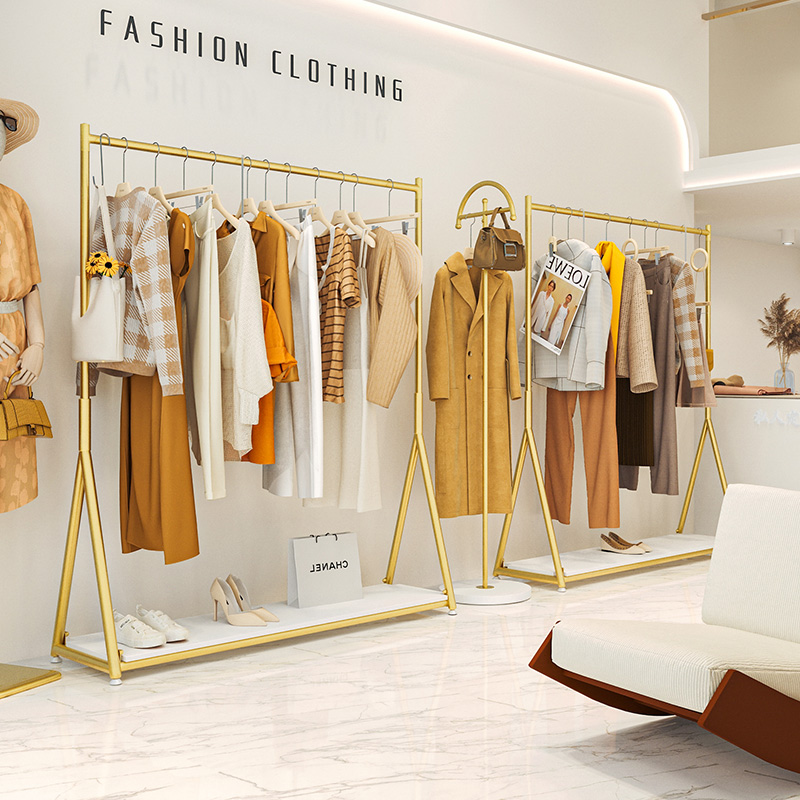 옷가게 행거 디스플레이 랙 골드 디스플레이 랙 플로어 스탠딩 여성 의류 매장 선반 아동 의류 매장 행거