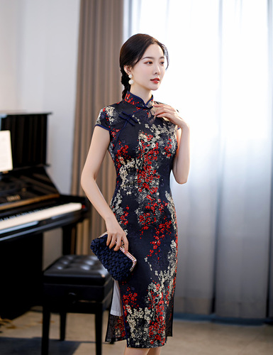 Women Chinese dresses Cheongsam products retro short sleeve double layer Women Chinese dresses Cheongsam
