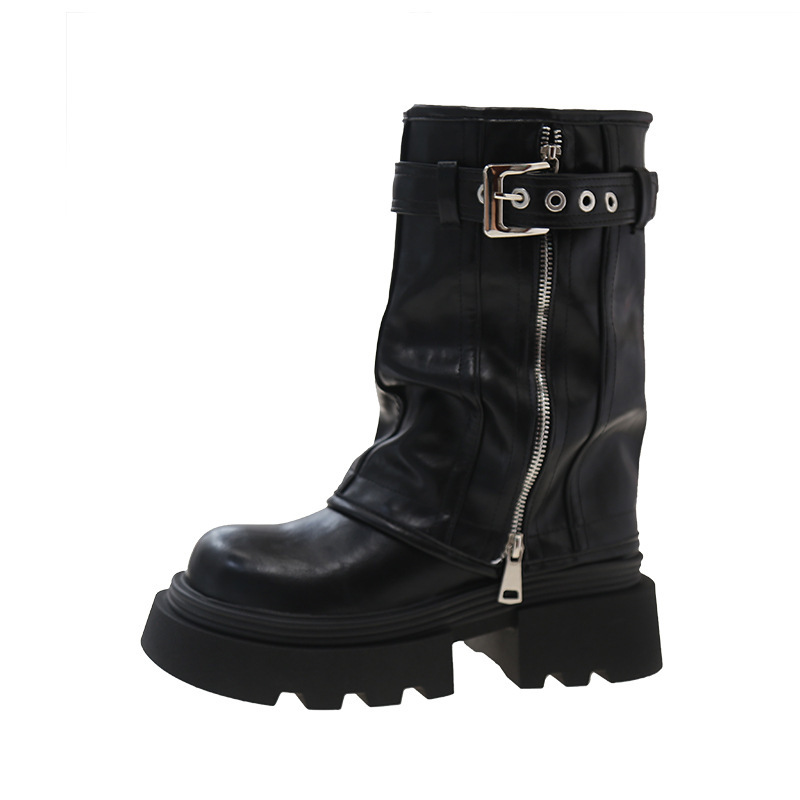 BOTAS Martin de fondo grueso nuevas botas vaqueros occidentales retro en otoño e invierno 2024, hebillas de cinturón, botas de pantalón apiladas en tubos medios