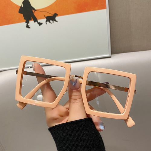 Korean version of Internet celebrity thick-framed square anti-blue light glasses frame for women without makeup, black flat mirrors for men with big faces, retro glasses
