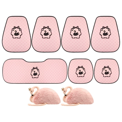 26 New Models of Swan Summer Car Ice Silk Seat Cushions, Cute Cartoon Car Seat Cushions, Universal for All Seasons, for Women (Universal seat cover) - swan-seven-piece-set-headless-pillow