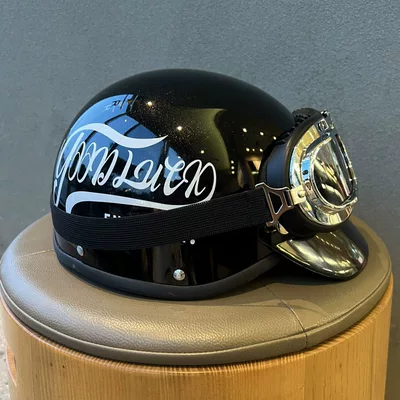 Half Helmet Summer Sun Protection Safety – Motosiklet kaskı (dəbilqə) - black-brim-goggles-one-size