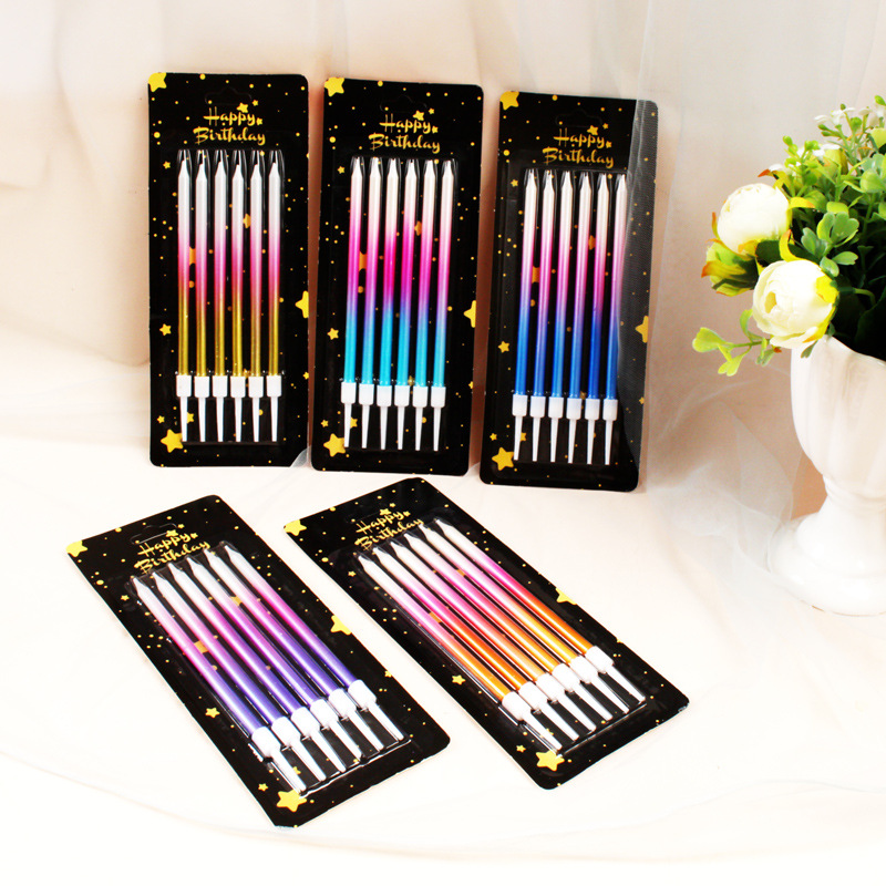 3-color gradiente cumpleaños vela larga barra Arco Iris color libre de humo 6-pack fiesta pastel chapado en oro lápiz vela fabricante