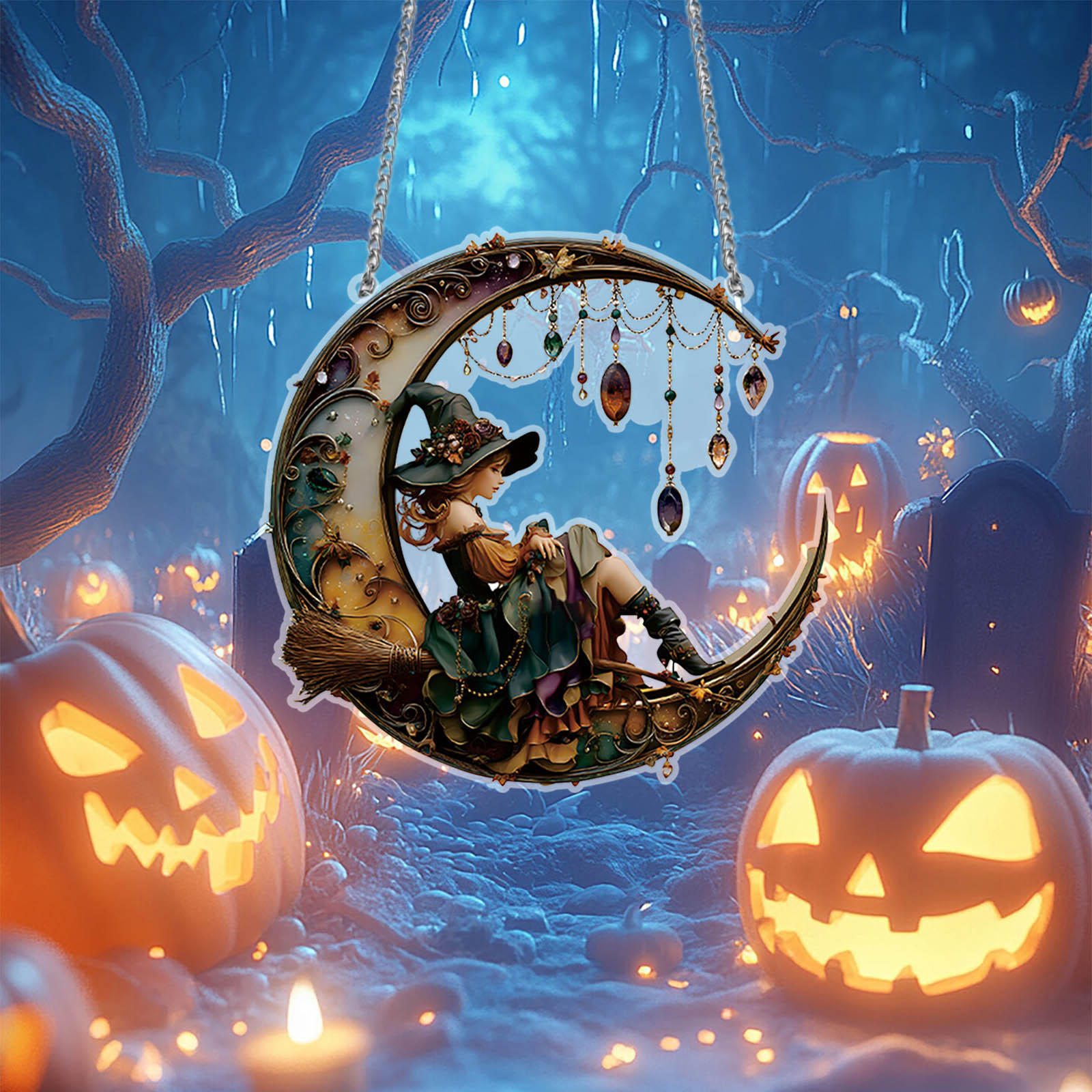 Ventas transfronterizas calientes de Halloween lámparas de calabaza accesorios decoraciones colgantes de gabinete escenas al aire libre brujas de tela
