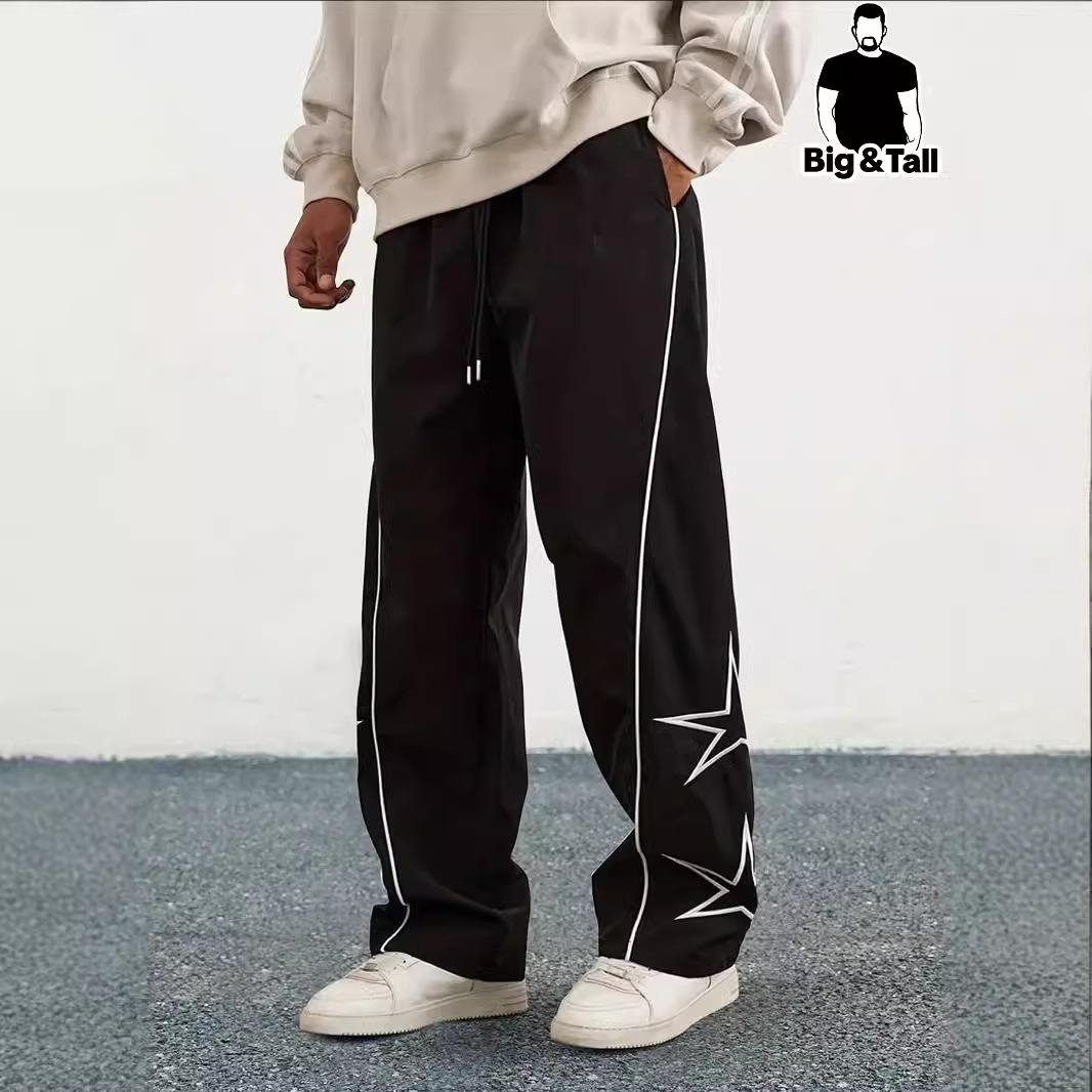 Amazon Temu Xiyin Cross-border Bestseller Plus Size Men's Casual Embroidered Star American Straight Leg Sports Pants
