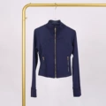 Midnight blue gold zipper short jacket