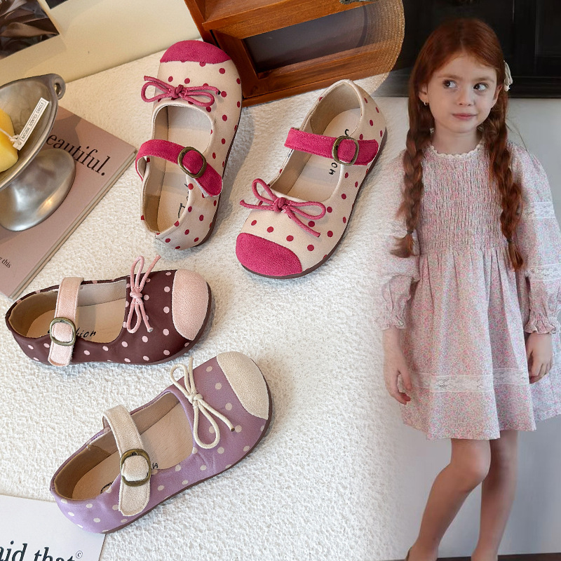 Girls' Soft-Soled Baby Leather Shoes 2025 Autum New Bow Princess Shoes Fashionable Princess Girls' Shoes