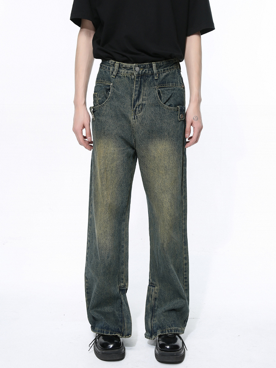 Mtlclothes ropa de los hombres | 2024 primavera nuevos pantalones americanos cremallera diseño recto Denim moda