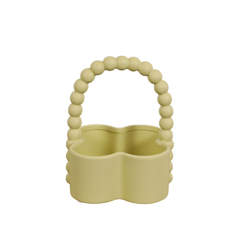 Crema estilo portátil de cerámica cesta de frutas hogar sala de estar merienda dulces de almacenamiento de fruta plato creativo ins decoraciones