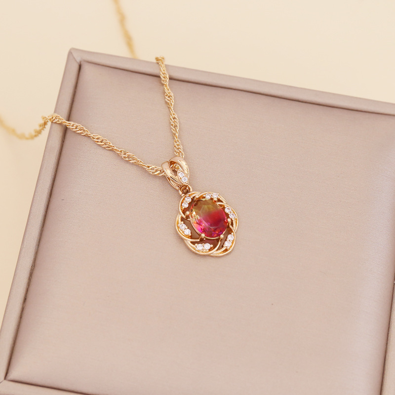 Fashion Multi-color Full Diamond Sunflower Pendent Copper Necklace display picture 4