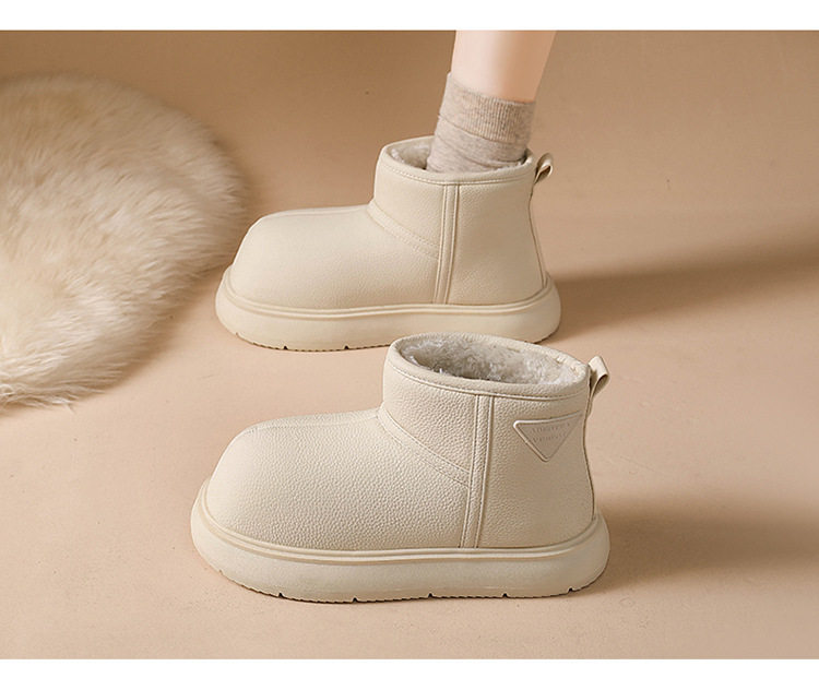 Bốt đi tuyết nữ da lì lót lông giữ ấm, đế cao 3-5 cm — màu đen chi tiết 24