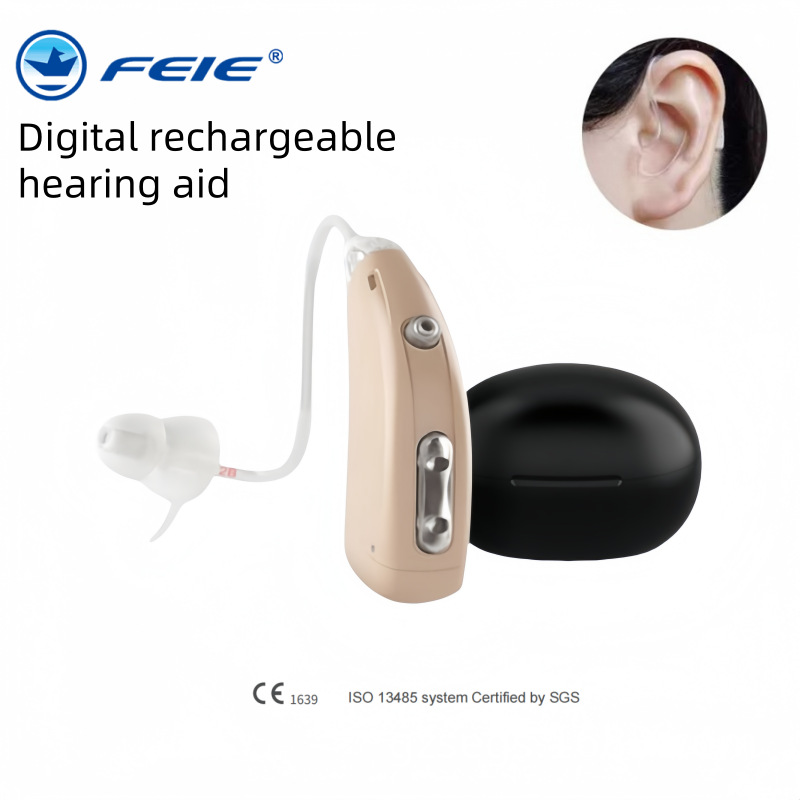 飞鹅跨境耳背式充电助听器老人耳聋数字无线助听器Hearing aids