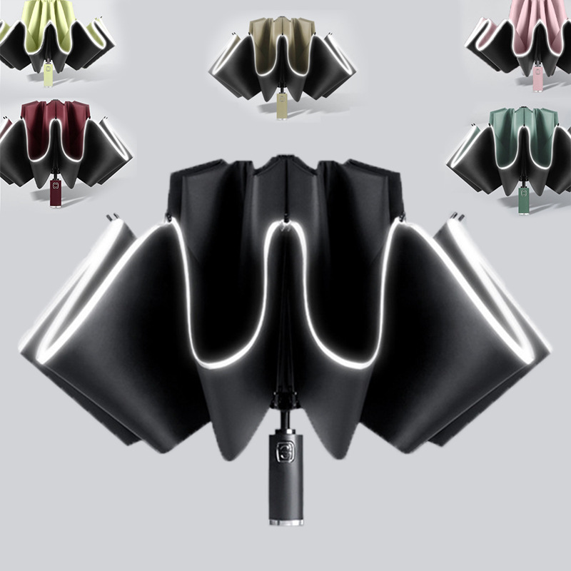 Paraguas reverso de linterna Paraguas automático paraguas reflectante paraguas de negocios pegamento negro paraguas anti-DDoS paraguas de sol al por mayor